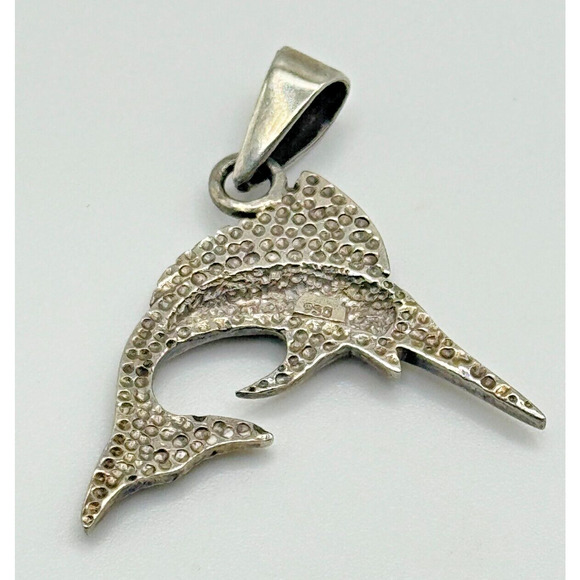 Vintage Sterling Silver Sailfish .925 Pendant Charm With Opal Stone 4.11 G - Picture 3 of 5